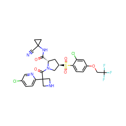 N#CC1(NC(=O)[C@@H]2C[C@@H](S(=O)(=O)c3ccc(OCC(F)(F)F)cc3Cl)CN2C(=O)C2(c3ccc(Cl)cn3)CNC2)CC1 ZINC000169705915