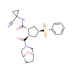 N#CC1(NC(=O)[C@@H]2C[C@@H](S(=O)(=O)c3ccccc3)C[C@H]2C(=O)N2C[C@@H]3CC[C@H](C2)O3)CC1 ZINC000103240530