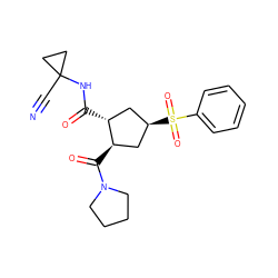 N#CC1(NC(=O)[C@@H]2C[C@@H](S(=O)(=O)c3ccccc3)C[C@H]2C(=O)N2CCCC2)CC1 ZINC000103242352