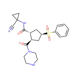 N#CC1(NC(=O)[C@@H]2C[C@@H](S(=O)(=O)c3ccccc3)C[C@H]2C(=O)N2CCNCC2)CC1 ZINC000103240555