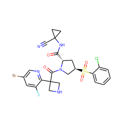 N#CC1(NC(=O)[C@@H]2C[C@@H](S(=O)(=O)c3ccccc3Cl)CN2C(=O)C2(c3ncc(Br)cc3F)CNC2)CC1 ZINC000147732627