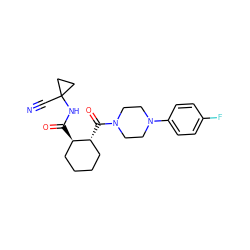 N#CC1(NC(=O)[C@@H]2CCCC[C@H]2C(=O)N2CCN(c3ccc(F)cc3)CC2)CC1 ZINC000084689572