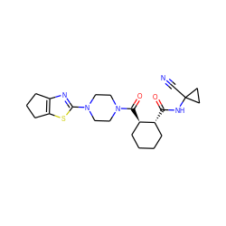 N#CC1(NC(=O)[C@@H]2CCCC[C@H]2C(=O)N2CCN(c3nc4c(s3)CCC4)CC2)CC1 ZINC000084708656