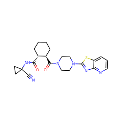 N#CC1(NC(=O)[C@@H]2CCCC[C@H]2C(=O)N2CCN(c3nc4ncccc4s3)CC2)CC1 ZINC000084923901