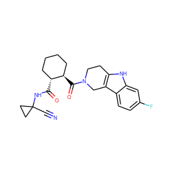 N#CC1(NC(=O)[C@@H]2CCCC[C@H]2C(=O)N2CCc3[nH]c4cc(F)ccc4c3C2)CC1 ZINC000095556803