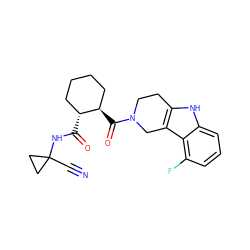 N#CC1(NC(=O)[C@@H]2CCCC[C@H]2C(=O)N2CCc3[nH]c4cccc(F)c4c3C2)CC1 ZINC000095553211