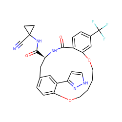 N#CC1(NC(=O)[C@@H]2Cc3ccc(c(-c4cc[nH]n4)c3)OCCCCOc3cc(C(F)(F)F)ccc3C(=O)N2)CC1 ZINC001772658202