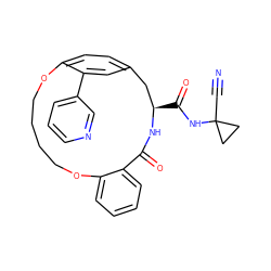 N#CC1(NC(=O)[C@@H]2Cc3ccc(c(-c4cccnc4)c3)OCCCCOc3ccccc3C(=O)N2)CC1 ZINC001772622571