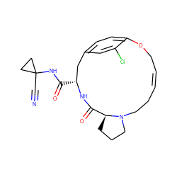 N#CC1(NC(=O)[C@@H]2Cc3ccc(c(Cl)c3)OC/C=C/CCN3CCC[C@H]3C(=O)N2)CC1 ZINC000205110857