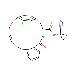 N#CC1(NC(=O)[C@@H]2Cc3ccc(c(Cl)c3)OC/C=C/CCc3ccccc3C(=O)N2)CC1 ZINC000205108787