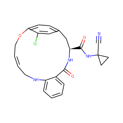 N#CC1(NC(=O)[C@@H]2Cc3ccc(c(Cl)c3)OC/C=C/CNc3ccccc3C(=O)N2)CC1 ZINC000205115246