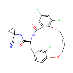 N#CC1(NC(=O)[C@@H]2Cc3ccc(c(Cl)c3)OC/C=C/COc3c(Cl)cc(F)cc3C(=O)N2)CC1 ZINC000205125890