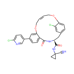 N#CC1(NC(=O)[C@@H]2Cc3ccc(c(Cl)c3)OC/C=C/COc3cc(-c4ccc(Cl)nc4)ccc3C(=O)N2)CC1 ZINC001772653456