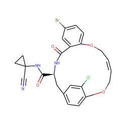 N#CC1(NC(=O)[C@@H]2Cc3ccc(c(Cl)c3)OC/C=C/COc3ccc(Br)cc3C(=O)N2)CC1 ZINC000205110771