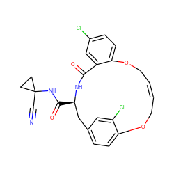 N#CC1(NC(=O)[C@@H]2Cc3ccc(c(Cl)c3)OC/C=C/COc3ccc(Cl)cc3C(=O)N2)CC1 ZINC000205110812