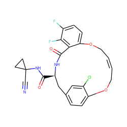 N#CC1(NC(=O)[C@@H]2Cc3ccc(c(Cl)c3)OC/C=C/COc3ccc(F)c(F)c3C(=O)N2)CC1 ZINC000205123673