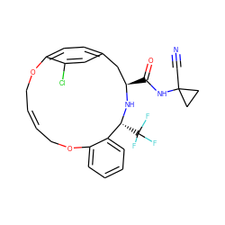 N#CC1(NC(=O)[C@@H]2Cc3ccc(c(Cl)c3)OC/C=C/COc3ccccc3[C@@H](C(F)(F)F)N2)CC1 ZINC001772631994