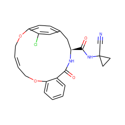 N#CC1(NC(=O)[C@@H]2Cc3ccc(c(Cl)c3)OC/C=C/COc3ccccc3C(=O)N2)CC1 ZINC000205108764