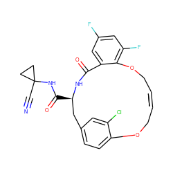 N#CC1(NC(=O)[C@@H]2Cc3ccc(c(Cl)c3)OCC#CCOc3c(F)cc(F)cc3C(=O)N2)CC1 ZINC001772620220