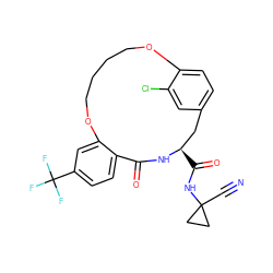 N#CC1(NC(=O)[C@@H]2Cc3ccc(c(Cl)c3)OCCCCOc3cc(C(F)(F)F)ccc3C(=O)N2)CC1 ZINC000205115264