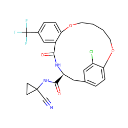 N#CC1(NC(=O)[C@@H]2Cc3ccc(c(Cl)c3)OCCCCOc3ccc(C(F)(F)F)cc3C(=O)N2)CC1 ZINC000205121246