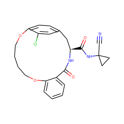 N#CC1(NC(=O)[C@@H]2Cc3ccc(c(Cl)c3)OCCCCOc3ccccc3C(=O)N2)CC1 ZINC000205108832