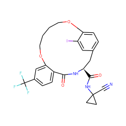 N#CC1(NC(=O)[C@@H]2Cc3ccc(c(I)c3)OCCCCOc3cc(C(F)(F)F)ccc3C(=O)N2)CC1 ZINC001772617379