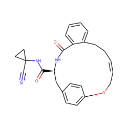 N#CC1(NC(=O)[C@@H]2Cc3ccc(cc3)OC/C=C/CCc3ccccc3C(=O)N2)CC1 ZINC000205108740