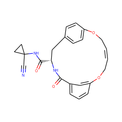 N#CC1(NC(=O)[C@@H]2Cc3ccc(cc3)OC/C=C/COc3cccc(c3)C(=O)N2)CC1 ZINC000205108720