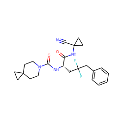 N#CC1(NC(=O)[C@H](CC(F)(F)Cc2ccccc2)NC(=O)N2CCC3(CC2)CC3)CC1 ZINC000113631242