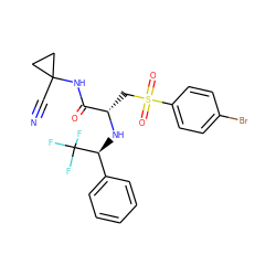 N#CC1(NC(=O)[C@H](CS(=O)(=O)c2ccc(Br)cc2)N[C@@H](c2ccccc2)C(F)(F)F)CC1 ZINC000014971177