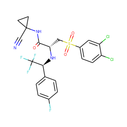 N#CC1(NC(=O)[C@H](CS(=O)(=O)c2ccc(Cl)c(Cl)c2)N[C@@H](c2ccc(F)cc2)C(F)(F)F)CC1 ZINC000014971197