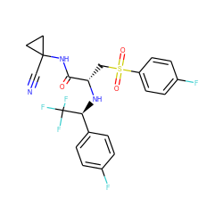 N#CC1(NC(=O)[C@H](CS(=O)(=O)c2ccc(F)cc2)N[C@@H](c2ccc(F)cc2)C(F)(F)F)CC1 ZINC000014971174