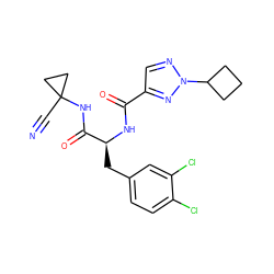 N#CC1(NC(=O)[C@H](Cc2ccc(Cl)c(Cl)c2)NC(=O)c2cnn(C3CCC3)n2)CC1 ZINC001772608840