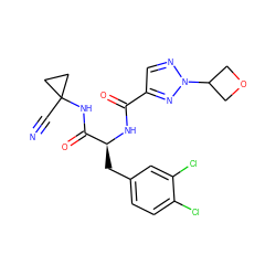 N#CC1(NC(=O)[C@H](Cc2ccc(Cl)c(Cl)c2)NC(=O)c2cnn(C3COC3)n2)CC1 ZINC001772619818