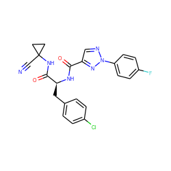 N#CC1(NC(=O)[C@H](Cc2ccc(Cl)cc2)NC(=O)c2cnn(-c3ccc(F)cc3)n2)CC1 ZINC001772607696