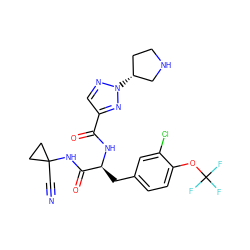 N#CC1(NC(=O)[C@H](Cc2ccc(OC(F)(F)F)c(Cl)c2)NC(=O)c2cnn([C@@H]3CCNC3)n2)CC1 ZINC001772600325