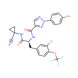 N#CC1(NC(=O)[C@H](Cc2ccc(OC(F)(F)F)c(Cl)c2)NC(=O)c2cnn(-c3ccc(Br)cc3)n2)CC1 ZINC001772657653