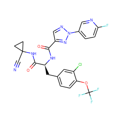 N#CC1(NC(=O)[C@H](Cc2ccc(OC(F)(F)F)c(Cl)c2)NC(=O)c2cnn(-c3ccc(F)nc3)n2)CC1 ZINC001772612820