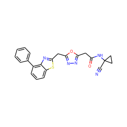 N#CC1(NC(=O)Cc2nnc(Cc3nc4c(-c5ccccc5)cccc4s3)o2)CC1 ZINC000149869747