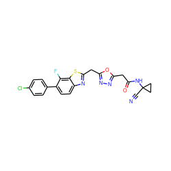 N#CC1(NC(=O)Cc2nnc(Cc3nc4ccc(-c5ccc(Cl)cc5)c(F)c4s3)o2)CC1 ZINC000149924683