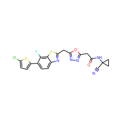 N#CC1(NC(=O)Cc2nnc(Cc3nc4ccc(-c5ccc(Cl)s5)c(F)c4s3)o2)CC1 ZINC000147453654