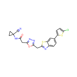 N#CC1(NC(=O)Cc2nnc(Cc3nc4ccc(-c5ccc(Cl)s5)cc4s3)o2)CC1 ZINC000072315521