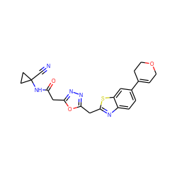 N#CC1(NC(=O)Cc2nnc(Cc3nc4ccc(C5=CCOCC5)cc4s3)o2)CC1 ZINC000169702910