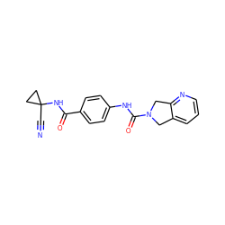 N#CC1(NC(=O)c2ccc(NC(=O)N3Cc4cccnc4C3)cc2)CC1 ZINC000167169553