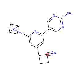 N#CC1(c2cc(-c3cnc(N)nc3)nc(N3CC4CC3C4)c2)CCC1 ZINC000221217054