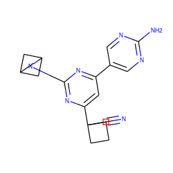 N#CC1(c2cc(-c3cnc(N)nc3)nc(N3CC4CC3C4)n2)CCC1 ZINC000221231190