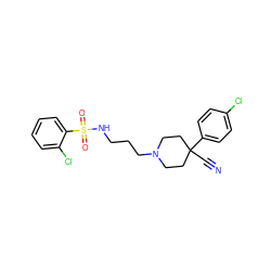 N#CC1(c2ccc(Cl)cc2)CCN(CCCNS(=O)(=O)c2ccccc2Cl)CC1 ZINC000029125933