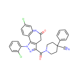 N#CC1(c2ccccc2)CCN(C(=O)c2nn(-c3ccccc3Cl)c(-c3ccc(Cl)cc3)c2CC(N)=O)CC1 ZINC000049757109