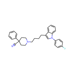 N#CC1(c2ccccc2)CCN(CCCCc2cn(-c3ccc(F)cc3)c3ccccc23)CC1 ZINC000653779707